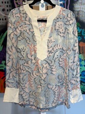 Tory Burch Cream Tunic with Pale Blue and Soft Pink Floral Pattern